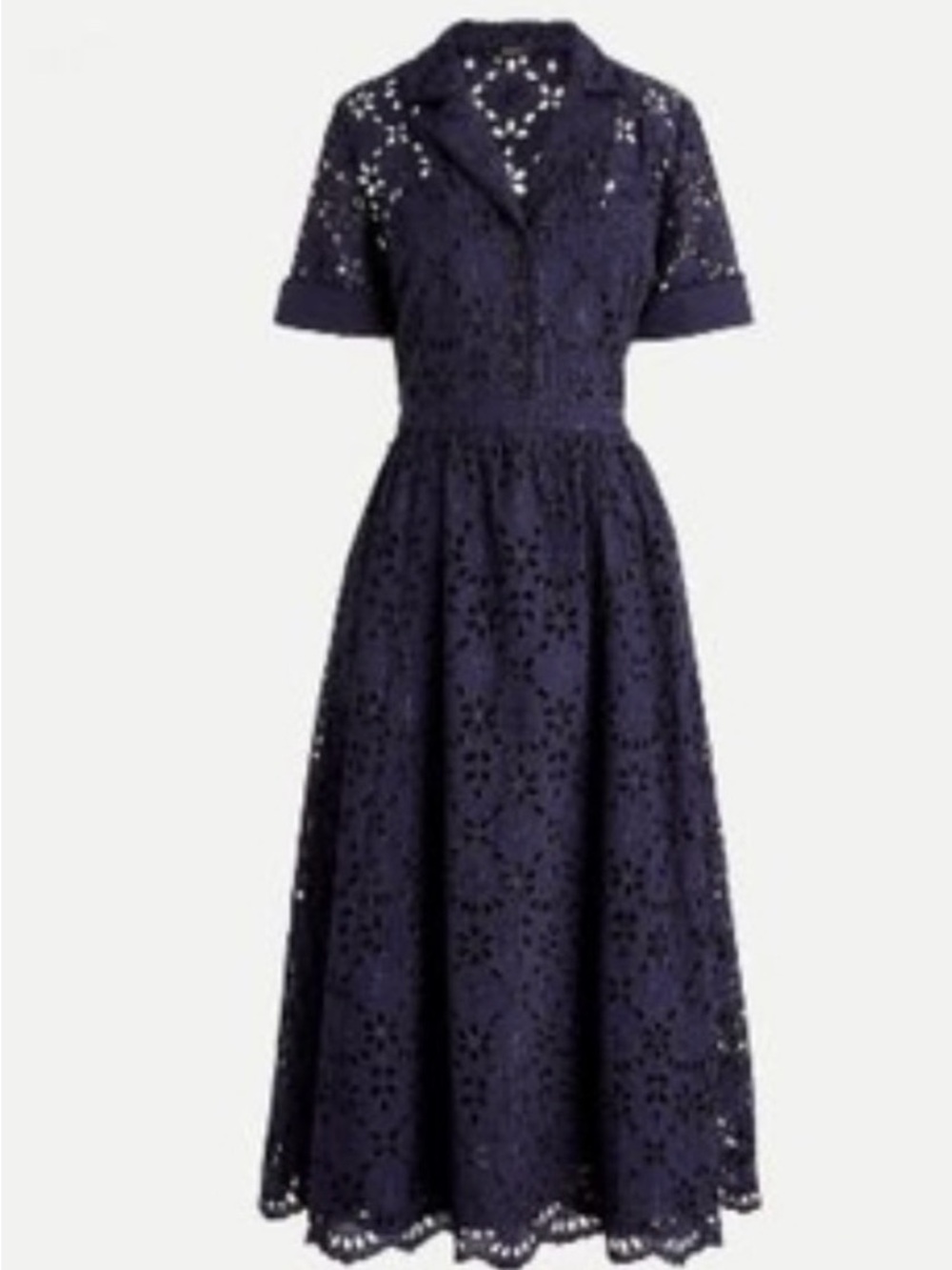 J.Crew Navy Eyelet Midi Dress Size 18 Short Sleeve Cotton Lined Summer Boho